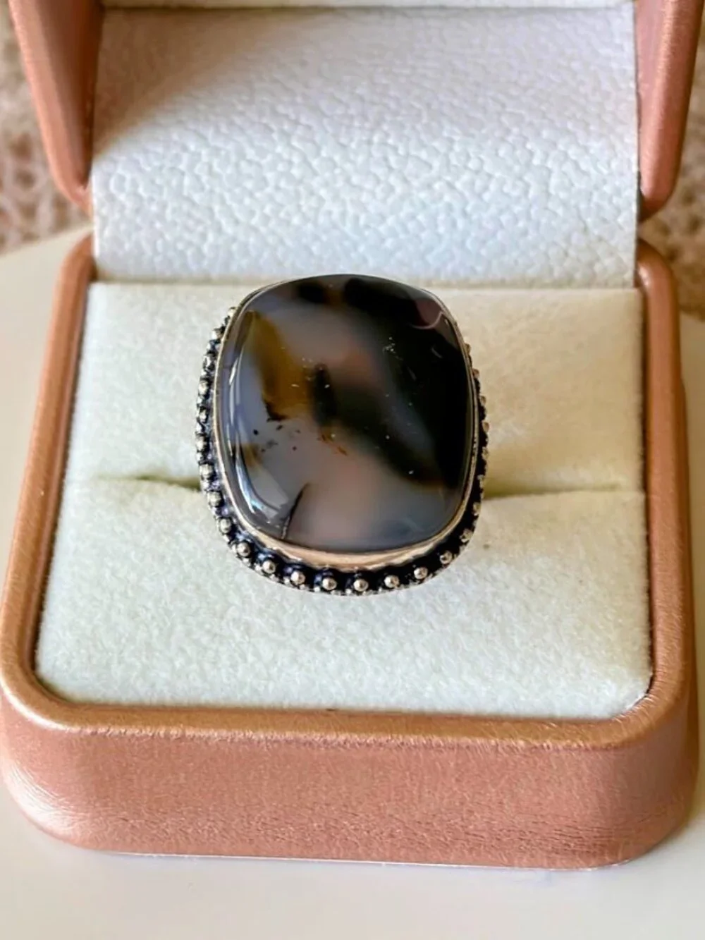 Montana Agate Stone Statement Ring 925 Silver Plated - Size 8
